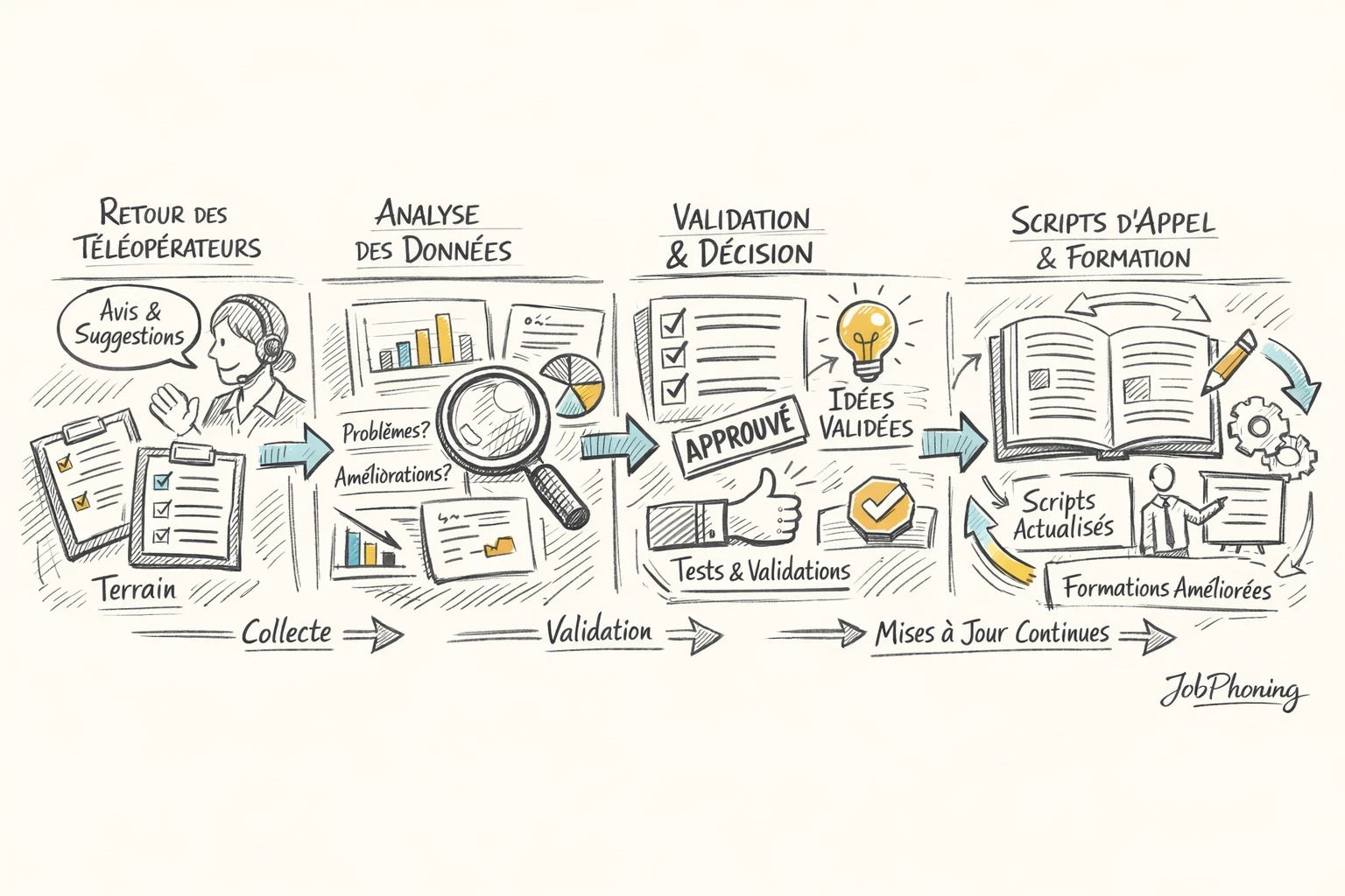 Schéma représentant la transformation des retours téléopérateurs en actions via enchaînement de blocs reliés par
