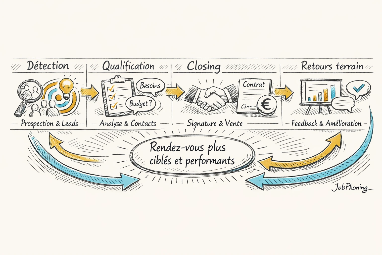 Schéma représentant l’intégration d’une nouvelle offre via pipeline, hub central et boucles de retour.