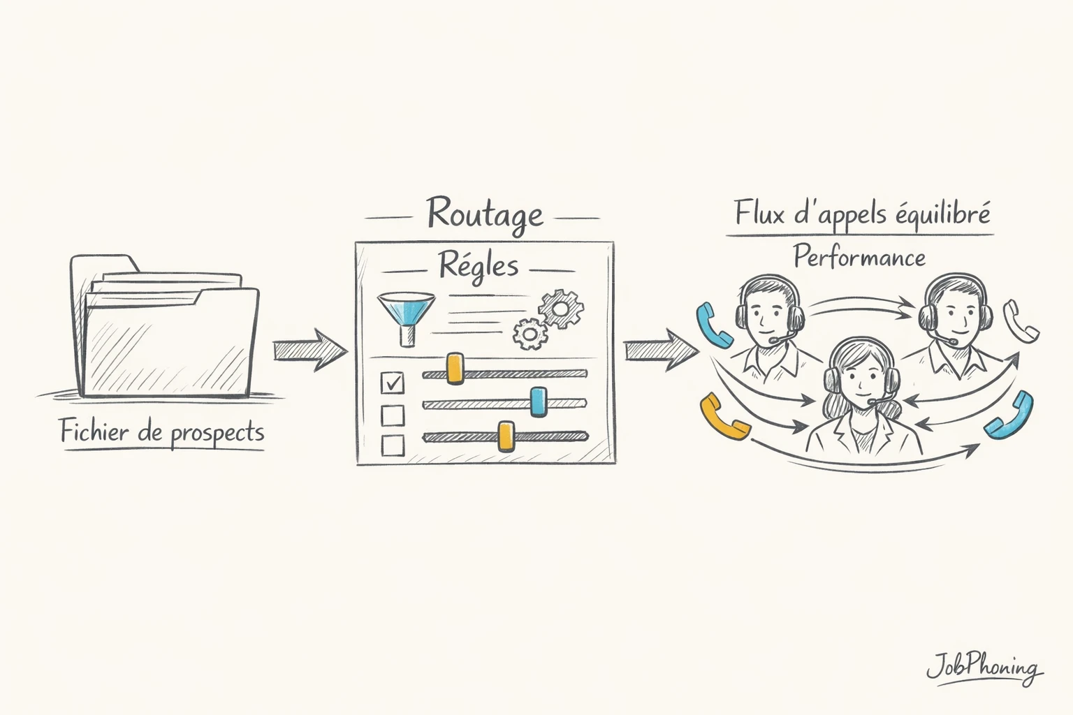 Schéma représentant la configuration du routage automatique via plusieurs blocs reliés illustrant règles, segments et
