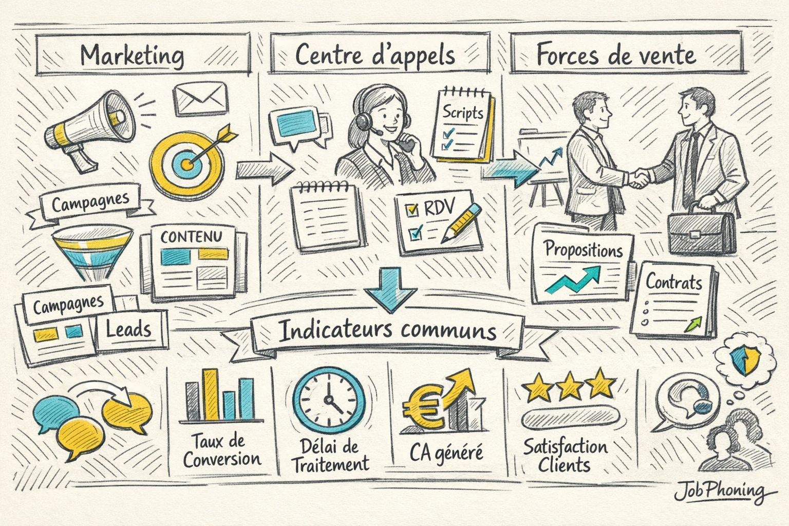 Schéma représentant l’intégration des appels sortants via pipeline central et blocs connectés