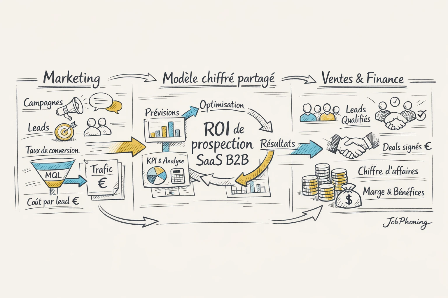 Schéma représentant l’alignement du suivi du ROI via hubs interconnectés et blocs abstraits.