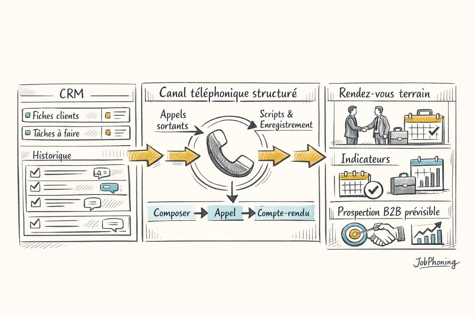 Schéma représentant l’intégration d’un canal d’appels structurés via un hub central et plusieurs modules reliés.