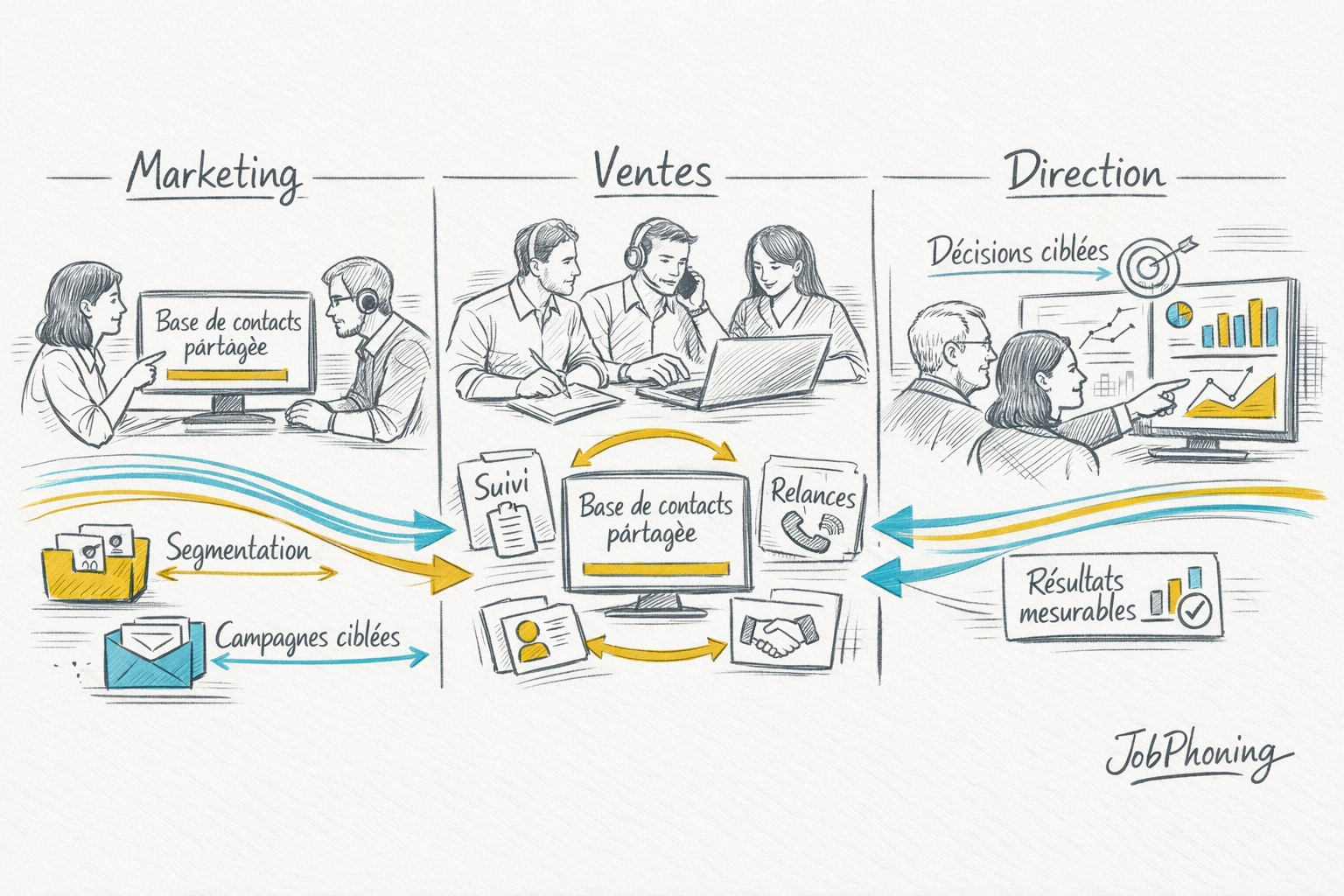 Schéma représentant la collaboration autour des données via cylindre central et groupes connectés