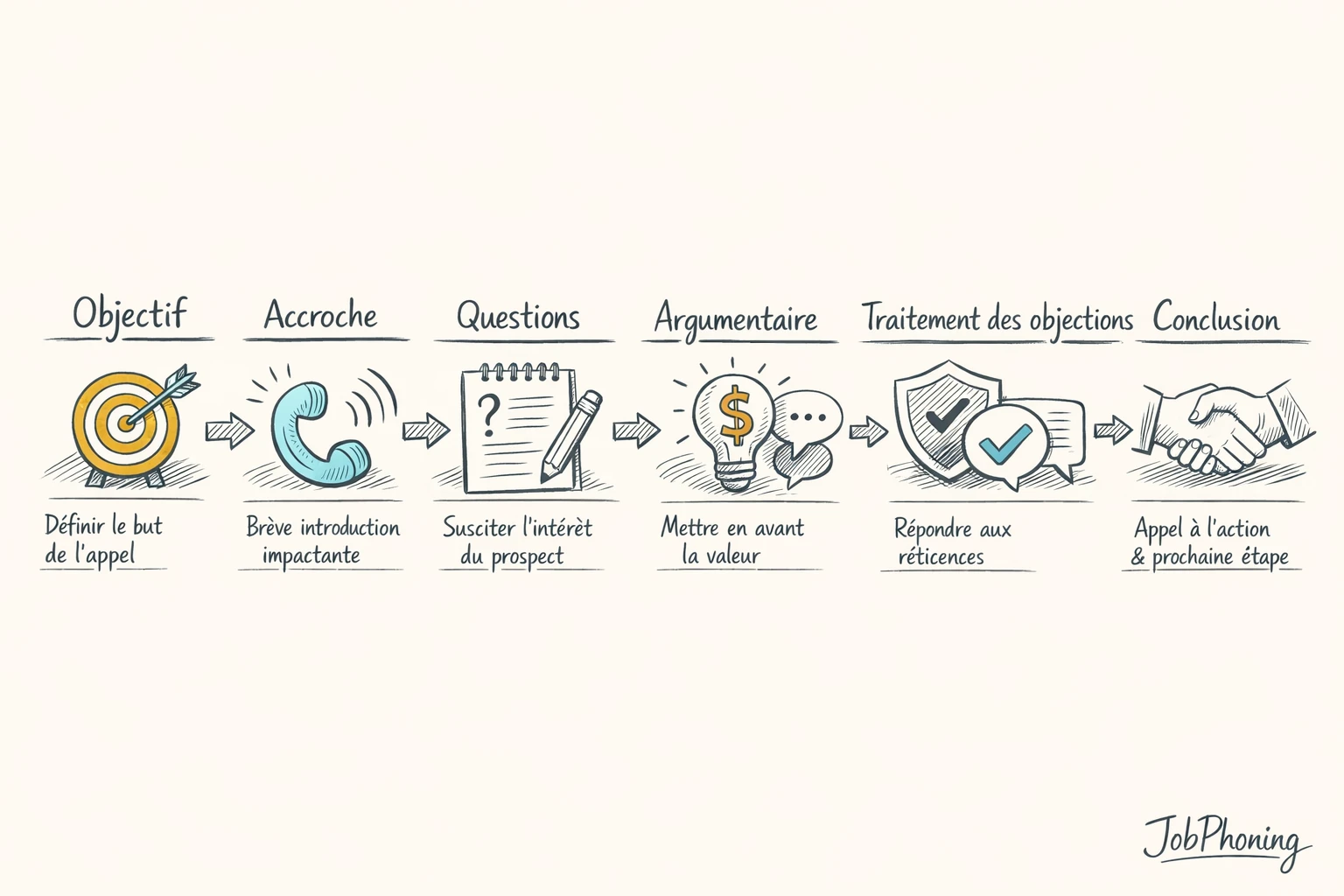 Schéma représentant la construction d’un script d’appel B2B via un enchaînement de blocs reliés par