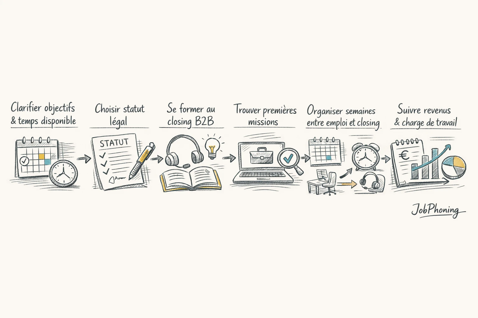 Schéma représentant la construction d’une activité de closing B2B parallèle via étapes reliées et blocs