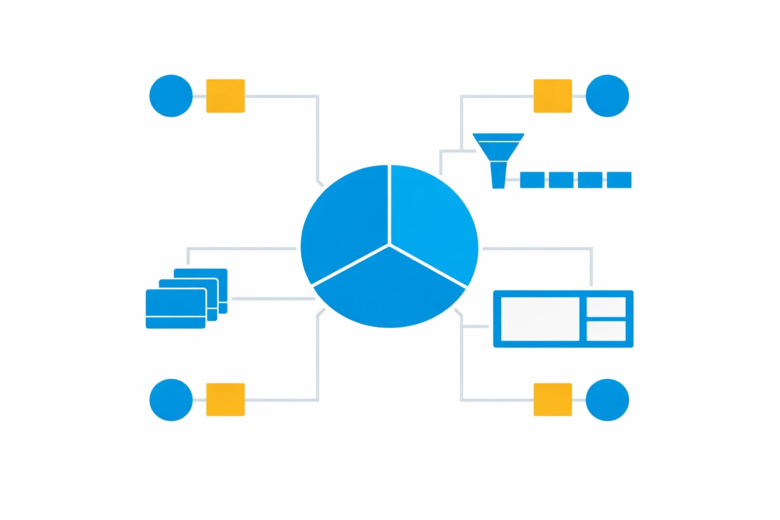 Schéma représentant l’organisation quotidienne d’un téléprospecteur via hub central, entonnoir, pipeline et blocs reliés.