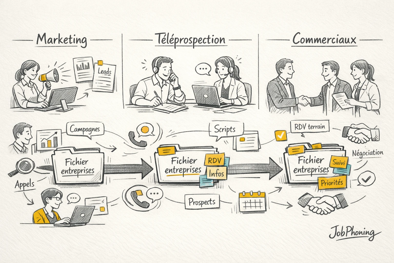 Schéma représentant le parcours d’un fichier B2B via pipeline circulaire et blocs connectés