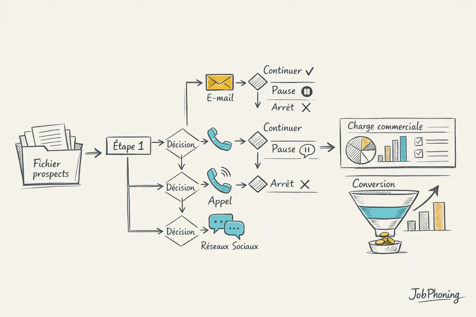 Schéma représentant des séquences multicanales structurées via blocs reliés, flèches directionnelles et nœuds alternant canaux