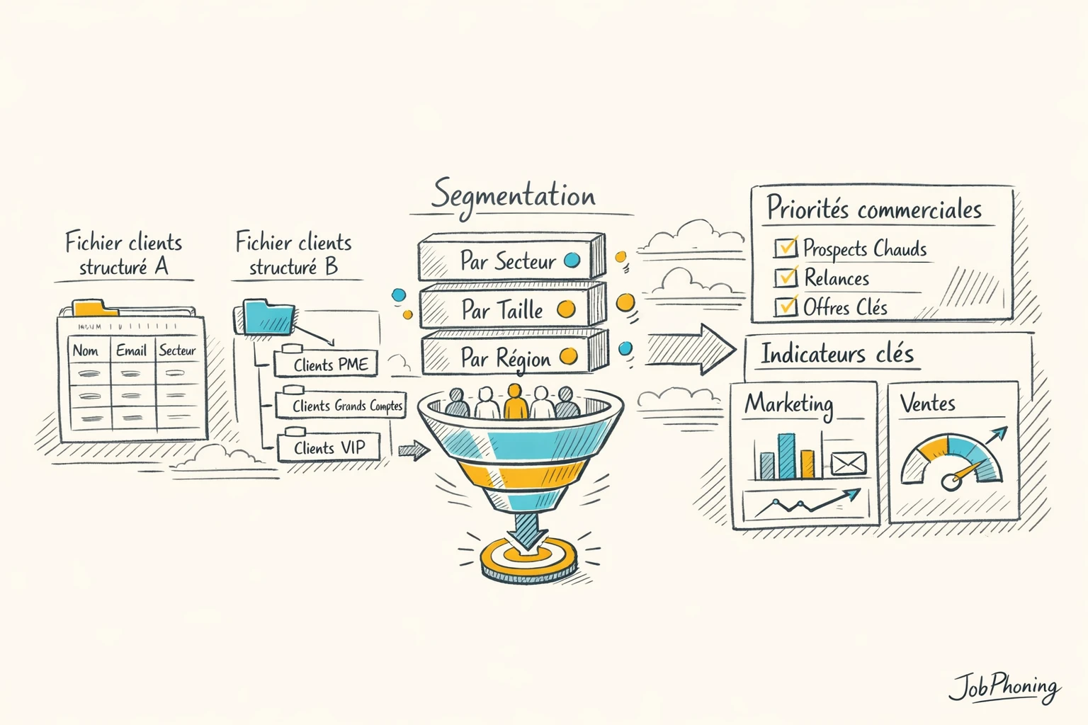 Infographie représentant l’impact du format de fichier client via base centrale, pipeline B2B et grille