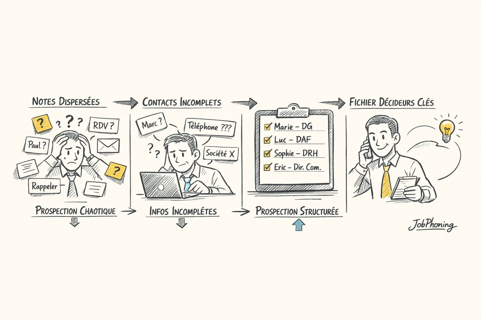Infographie représentant divers cas d’usage d’un fichier B2B via trois colonnes de blocs colorés alignés.