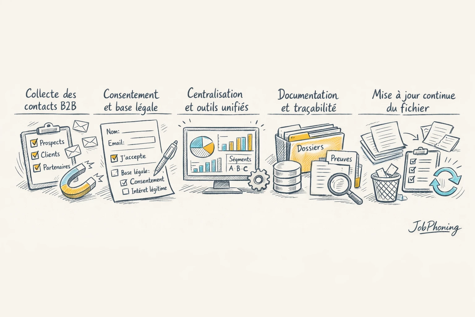 Schéma représentant un fichier email B2B conforme via flux de blocs reliés