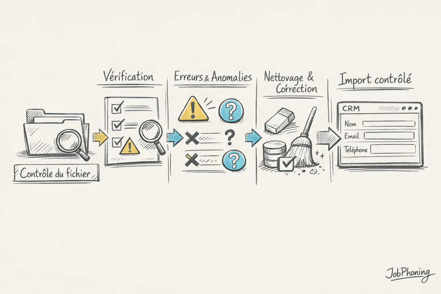 Schéma représentant le contrôle d’un fichier B2B via étapes successives reliées par flèches et blocs