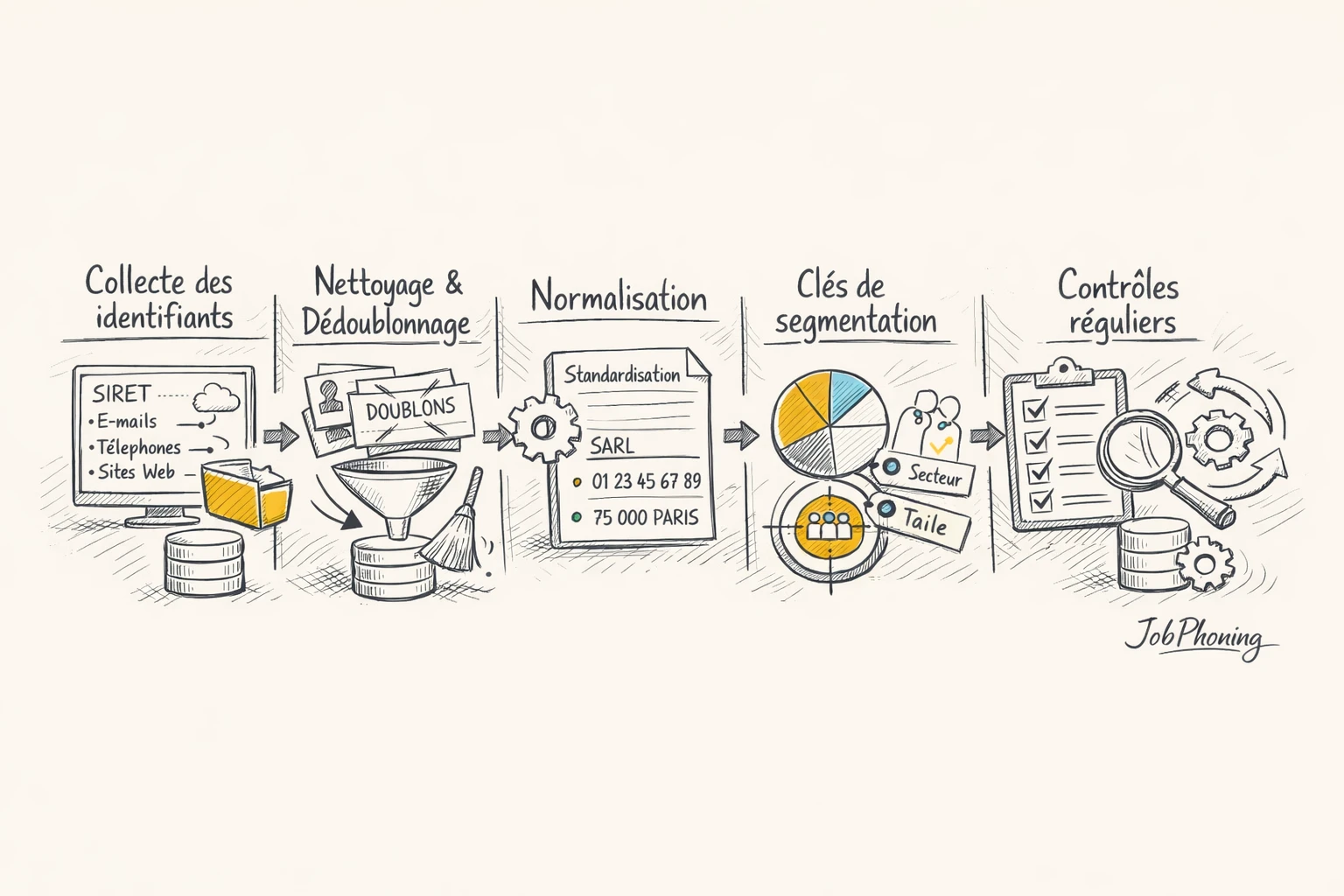 Schéma représentant la structuration des identifiants B2B via blocs reliés en flux séquentiel.