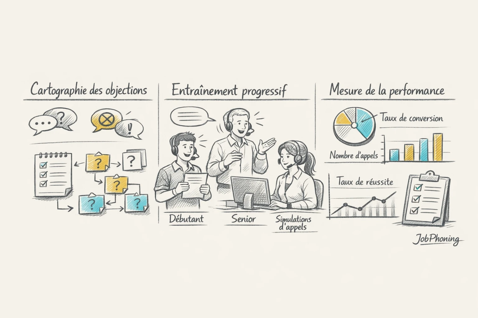 Schéma représentant un parcours de formation modulable via flèches, blocs alignés et deux niveaux de