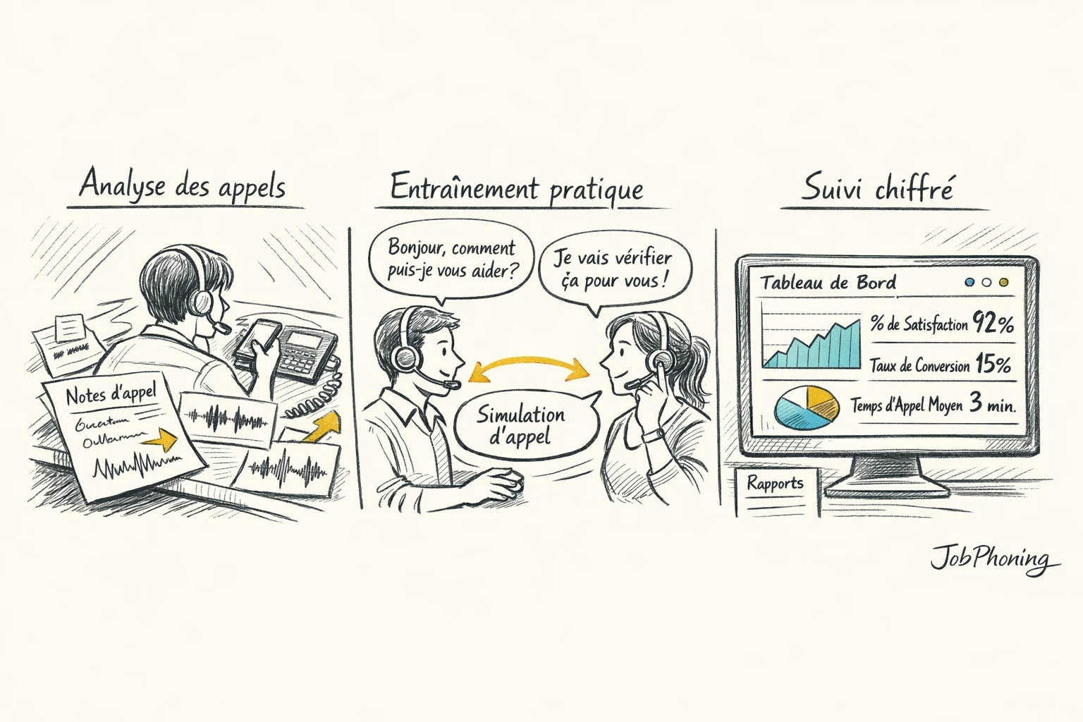 Schéma représentant un parcours de formation continue via blocs reliés illustrant étapes, coaching, ateliers et