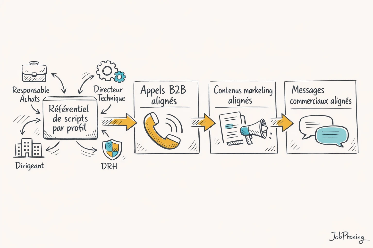 Schéma représentant l’intégration de scripts personnalisés via un noyau central connecté à plusieurs profils et