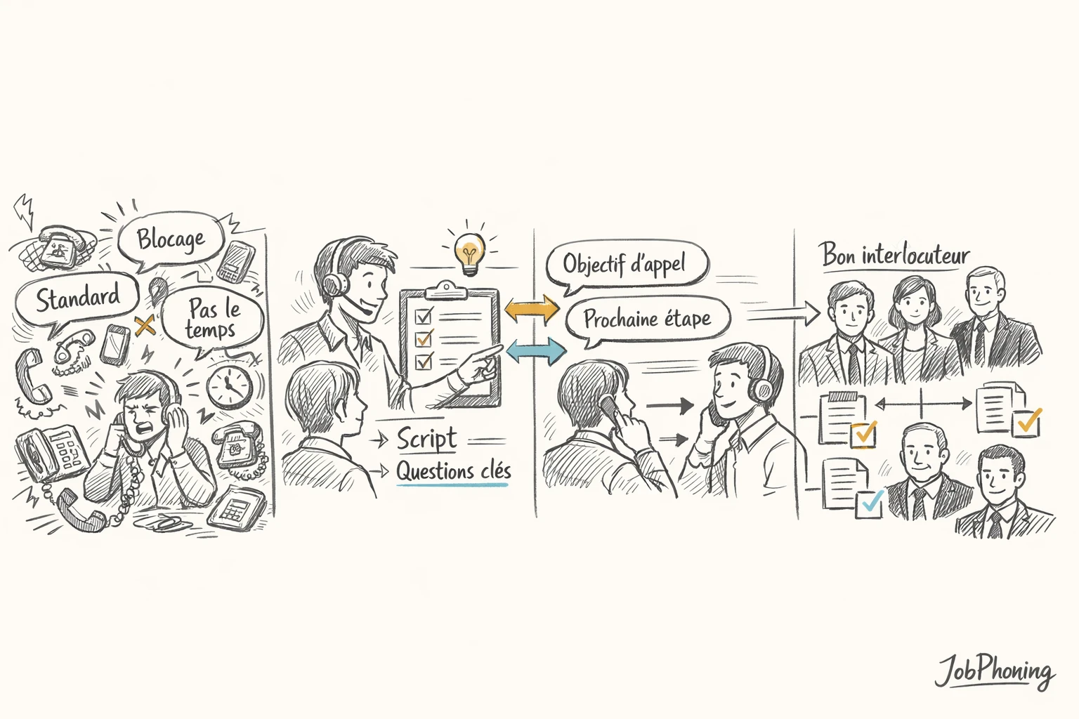 Infographie représentant l’évolution des appels téléphoniques via colonnes comparant situations avant et après formation structurée.