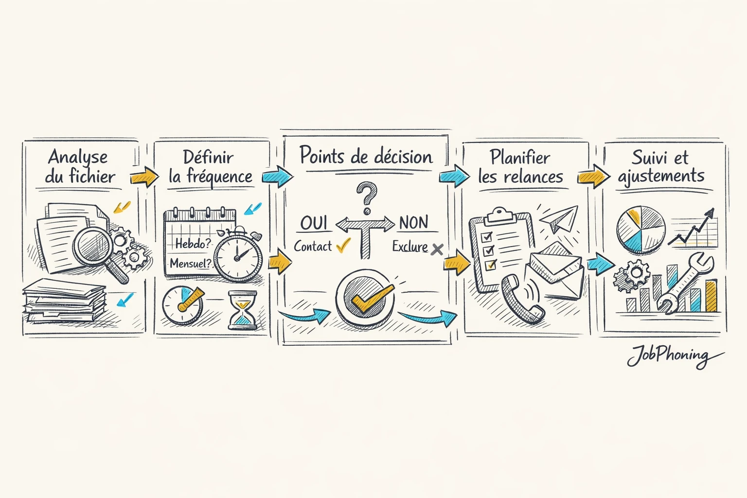 Schéma représentant la définition de la fréquence de qualification B2B via bases, jauges, segments et