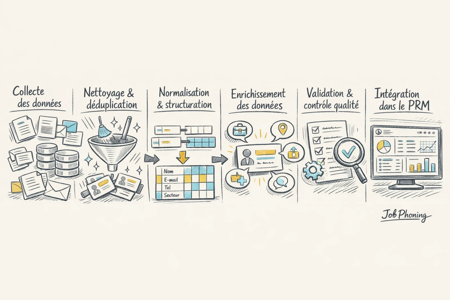 Schéma représentant la préparation de données PRM via plusieurs blocs reliés illustrant un processus séquentiel