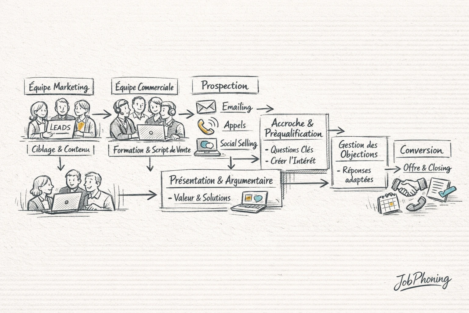 Schéma représentant un référentiel centralisé de scripts via un noyau cylindrique connecté à plusieurs blocs