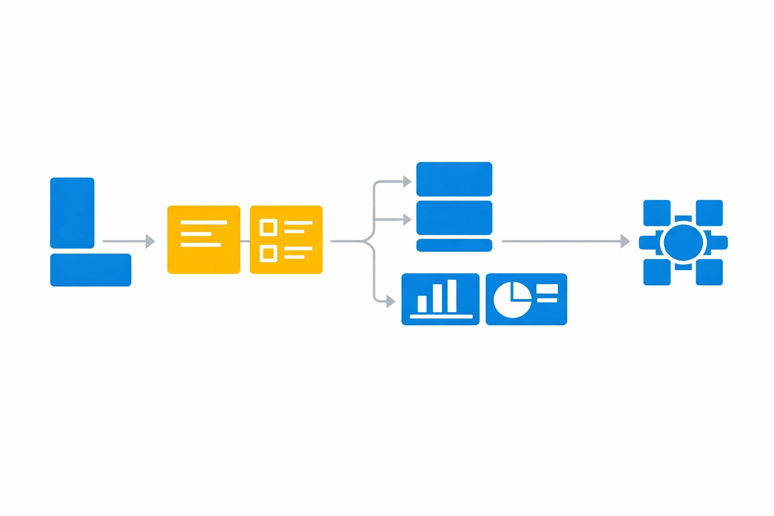 Schéma représentant la configuration d’un outil de prospection via blocs reliés et flux structurés