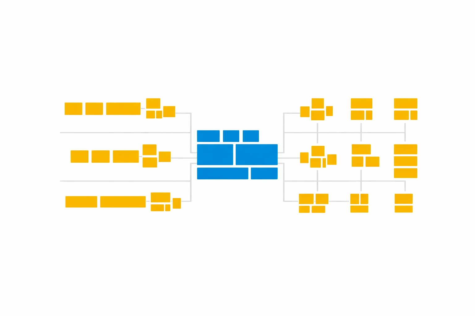 Schéma représentant le suivi des KPI de prospection via couches horizontales et blocs reliés.