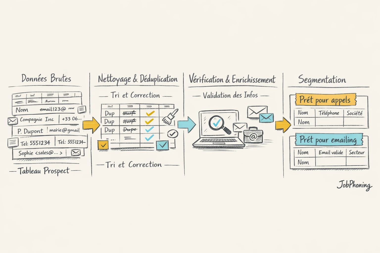 Schéma représentant l’assainissement d’un fichier de prospection via enchaînement de blocs reliés et filtres géométriques