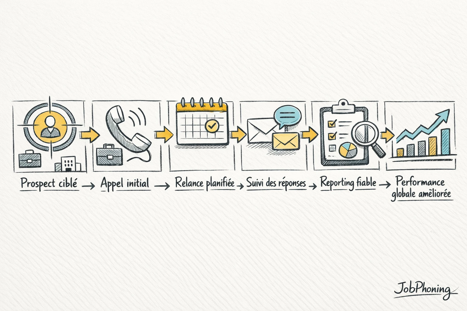 Schéma représentant une séquence d’appels B2B via blocs reliés et flèches