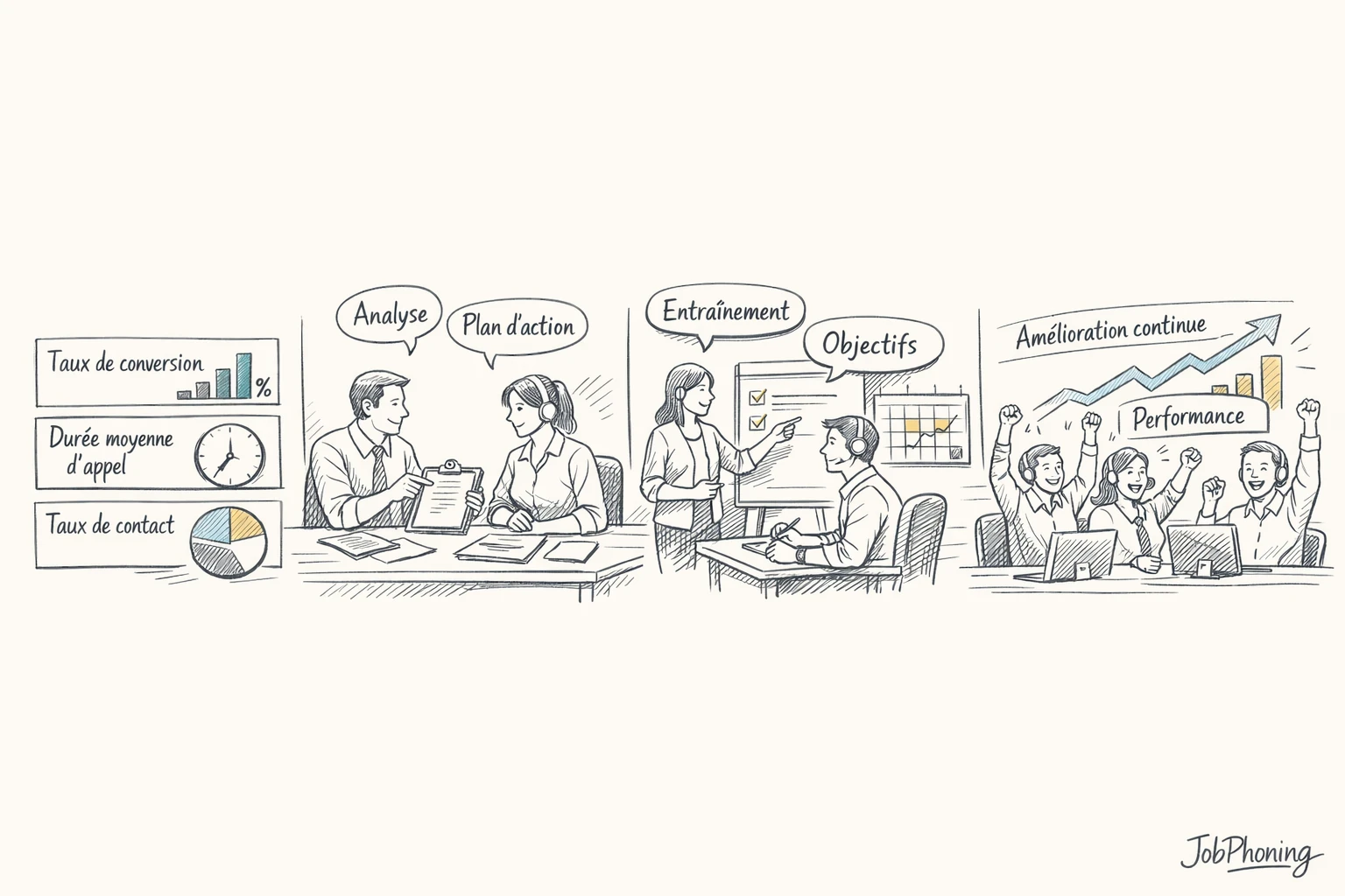 Schéma représentant un programme de coaching basé sur les données via blocs reliés et flèches