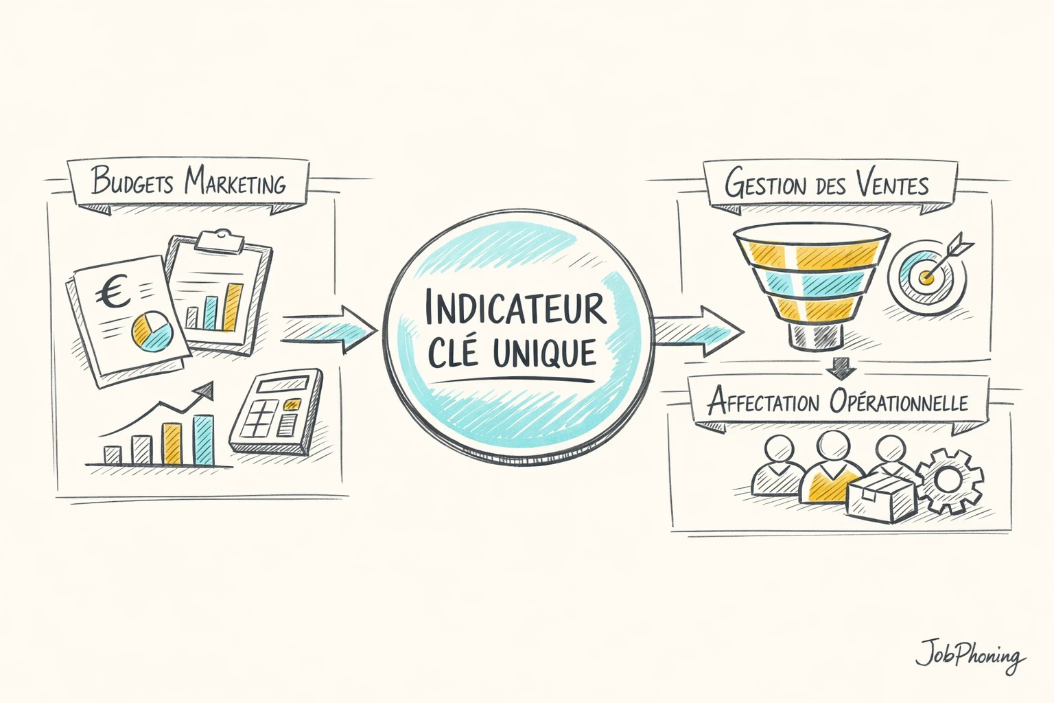 Infographie représentant le coût par opportunité via un hub central relié à trois blocs et