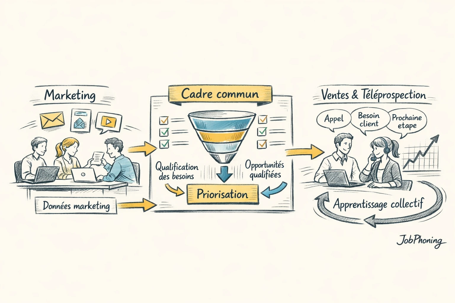 Schéma représentant la qualification transverse des besoins via hub central et modules reliés