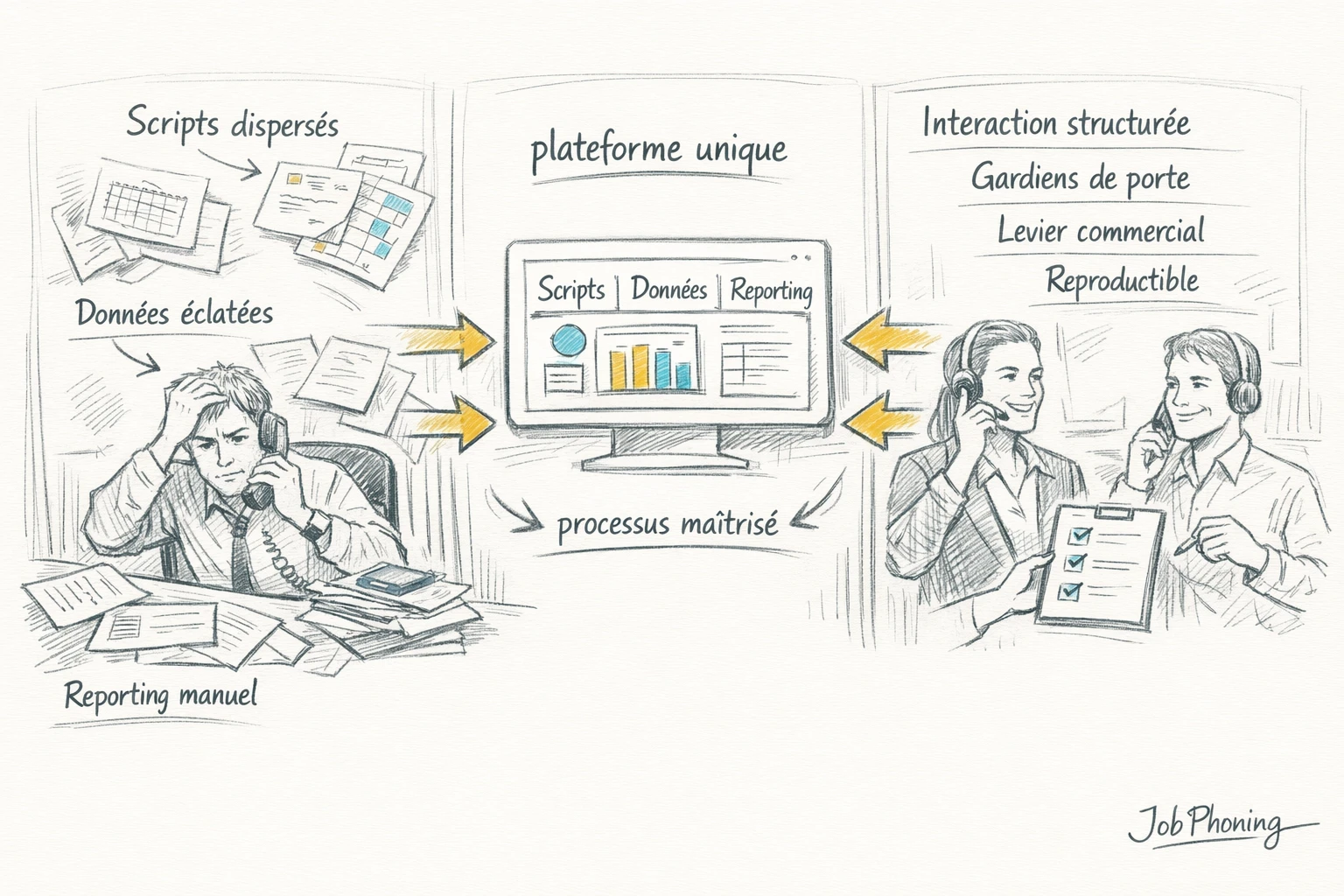 Schéma représentant l’intégration des gardiens de porte via un noyau central relié à plusieurs blocs