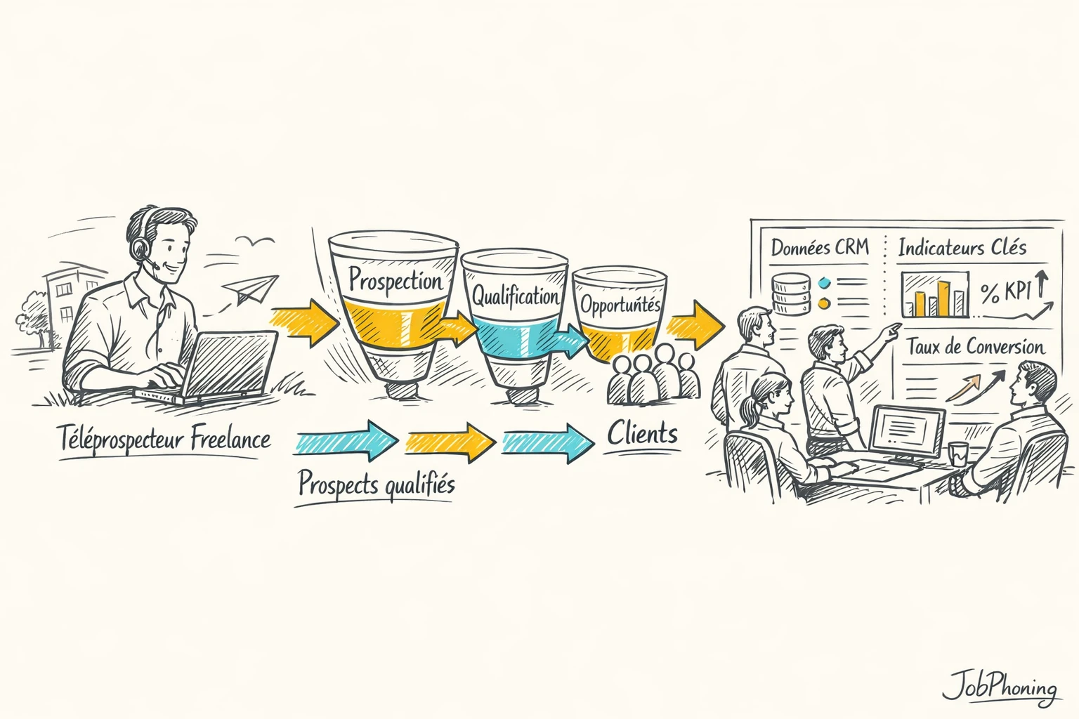 Schéma représentant la maîtrise interne du pipeline commercial via hub central, pipeline et flux externes