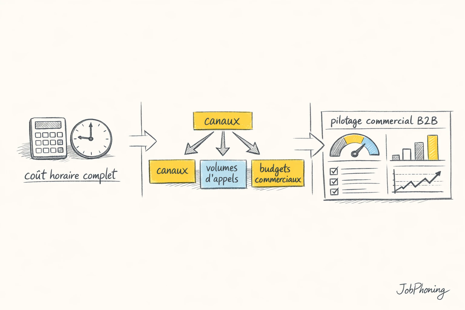 Infographie représentant un indicateur horaire central via un noyau connecté à plusieurs blocs canal d’acquisition.