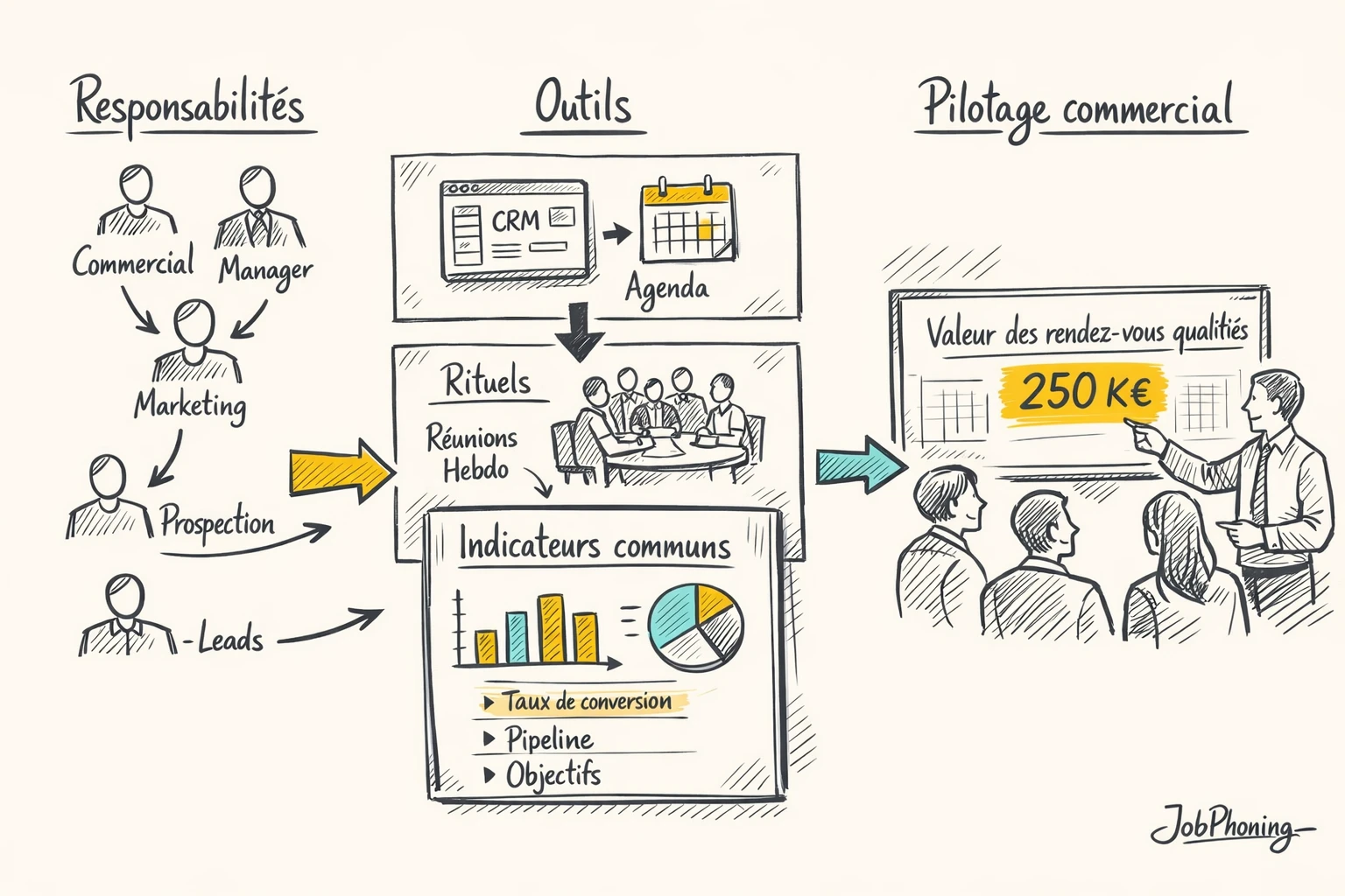Schéma représentant l’intégration du suivi des rendez-vous via blocs reliés et flux géométriques.