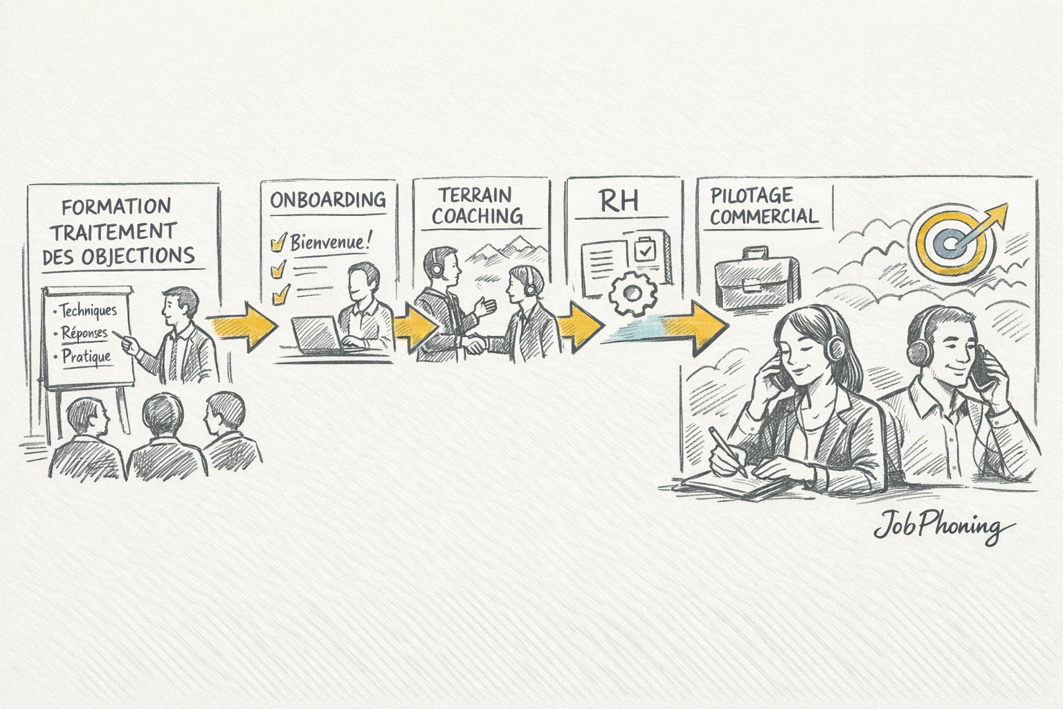 Schéma représentant la formation à la gestion du stress via un noyau central connecté à