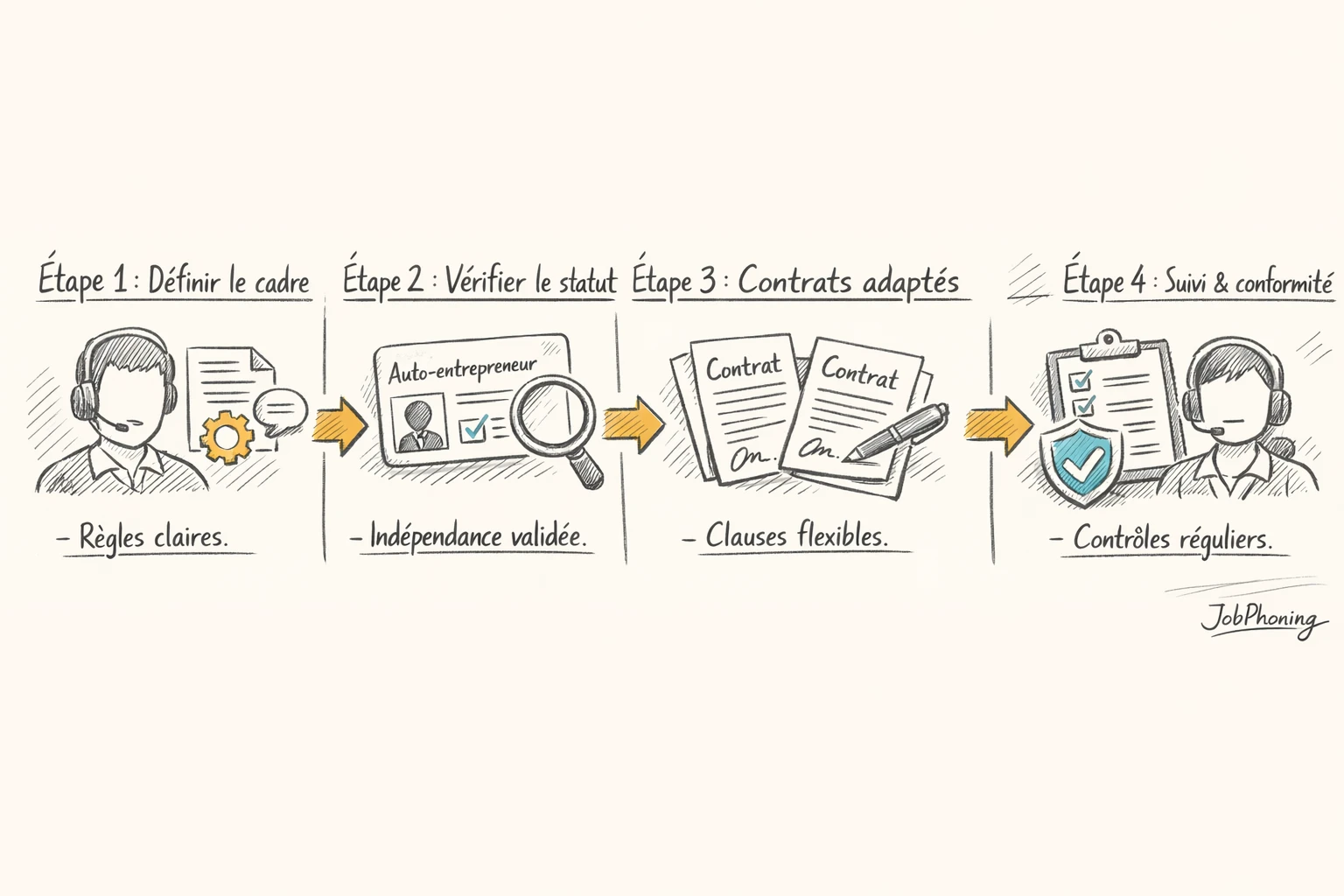 Schéma représentant la sécurisation du statut de téléopérateurs via étapes successives en blocs reliés