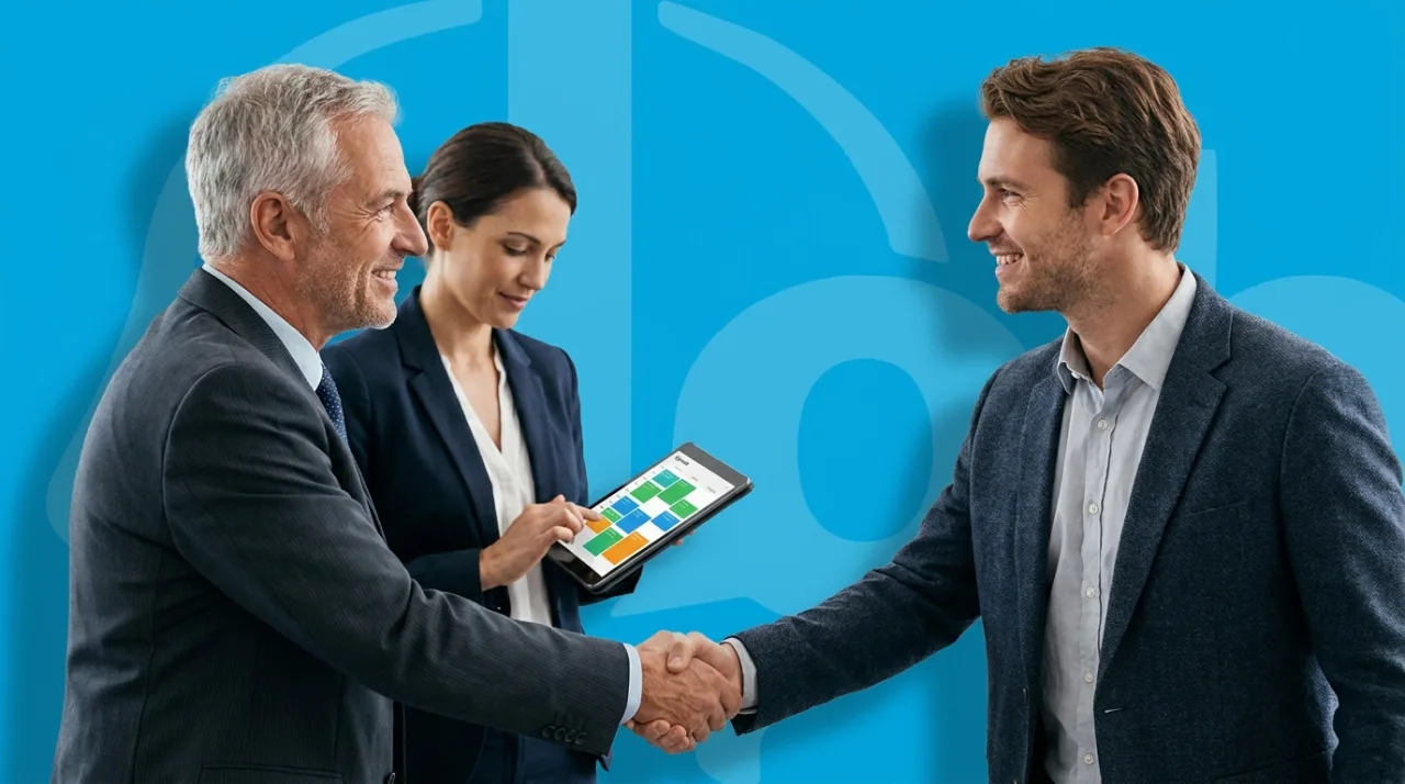 Dirigeants concluant une prise de rendez-vous commercial B2B