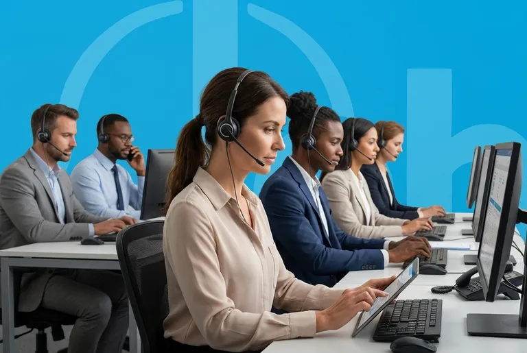 Équipe d’un plateau d’appel interne équipée du logiciel JobPhoning, plusieurs positions et supervision